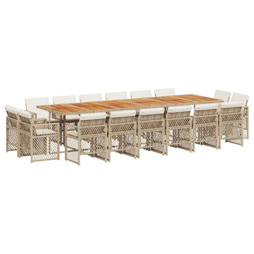 vidaXL 17-tlg. Garten-Essgruppe mit Kissen Beige Poly Rattan