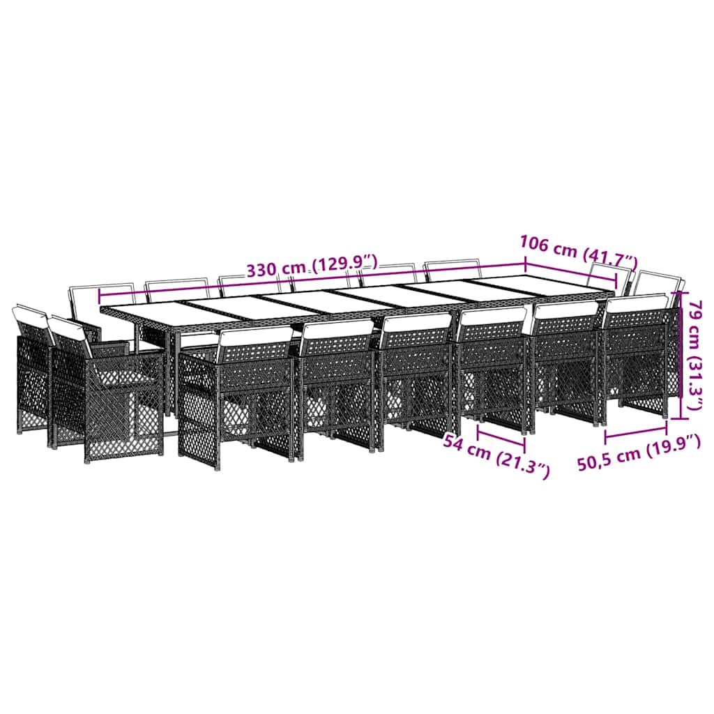 vidaXL 17-tlg. Garten-Essgruppe mit Kissen Beige Poly Rattan