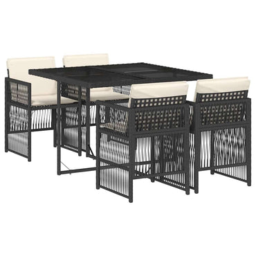vidaXL 5-tlg. Garten-Essgruppe mit Kissen Schwarz Poly Rattan