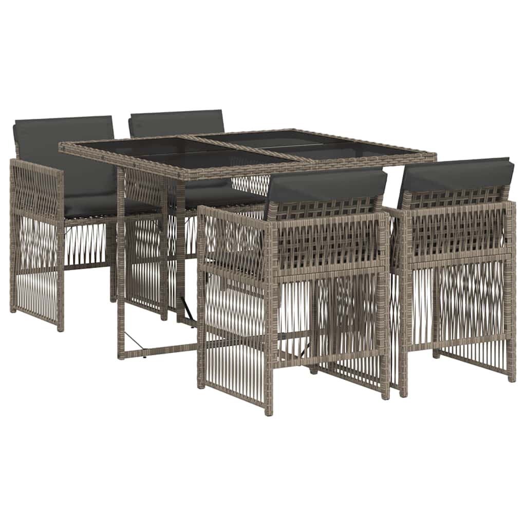 vidaXL 5-tlg. Garten-Essgruppe mit Kissen Grau Poly Rattan