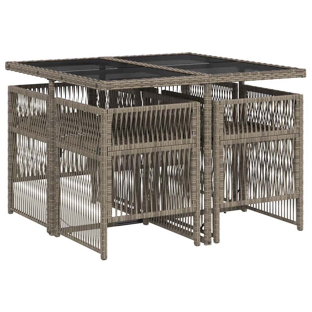 vidaXL 5-tlg. Garten-Essgruppe mit Kissen Grau Poly Rattan