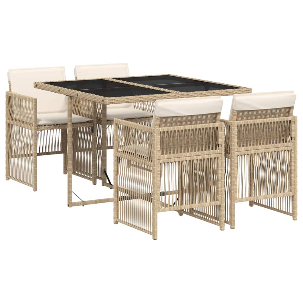 vidaXL 5-tlg. Garten-Essgruppe mit Kissen Beige Poly Rattan