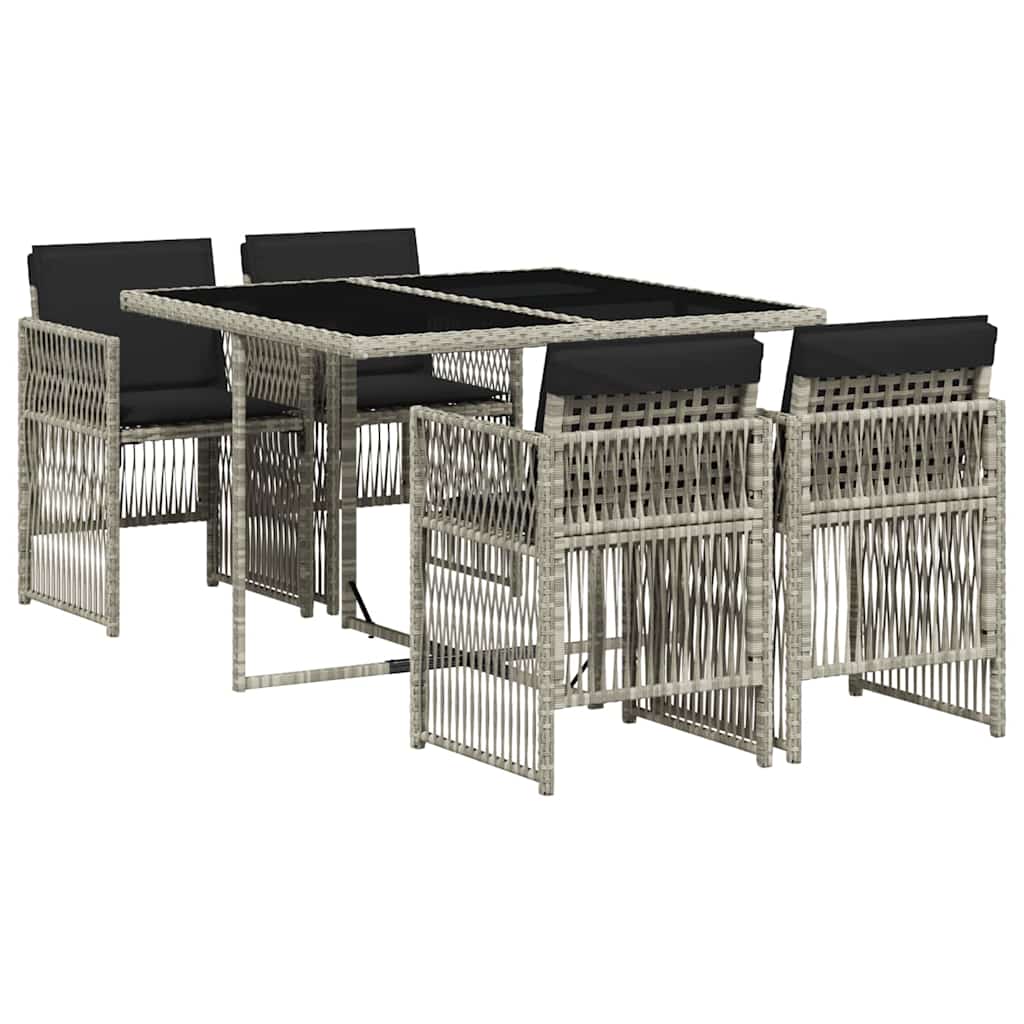vidaXL 5-tlg. Garten-Essgruppe mit Kissen Hellgrau Poly Rattan