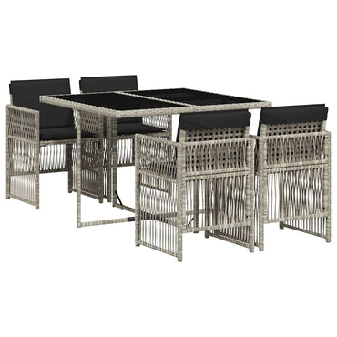 vidaXL 5-tlg. Garten-Essgruppe mit Kissen Hellgrau Poly Rattan