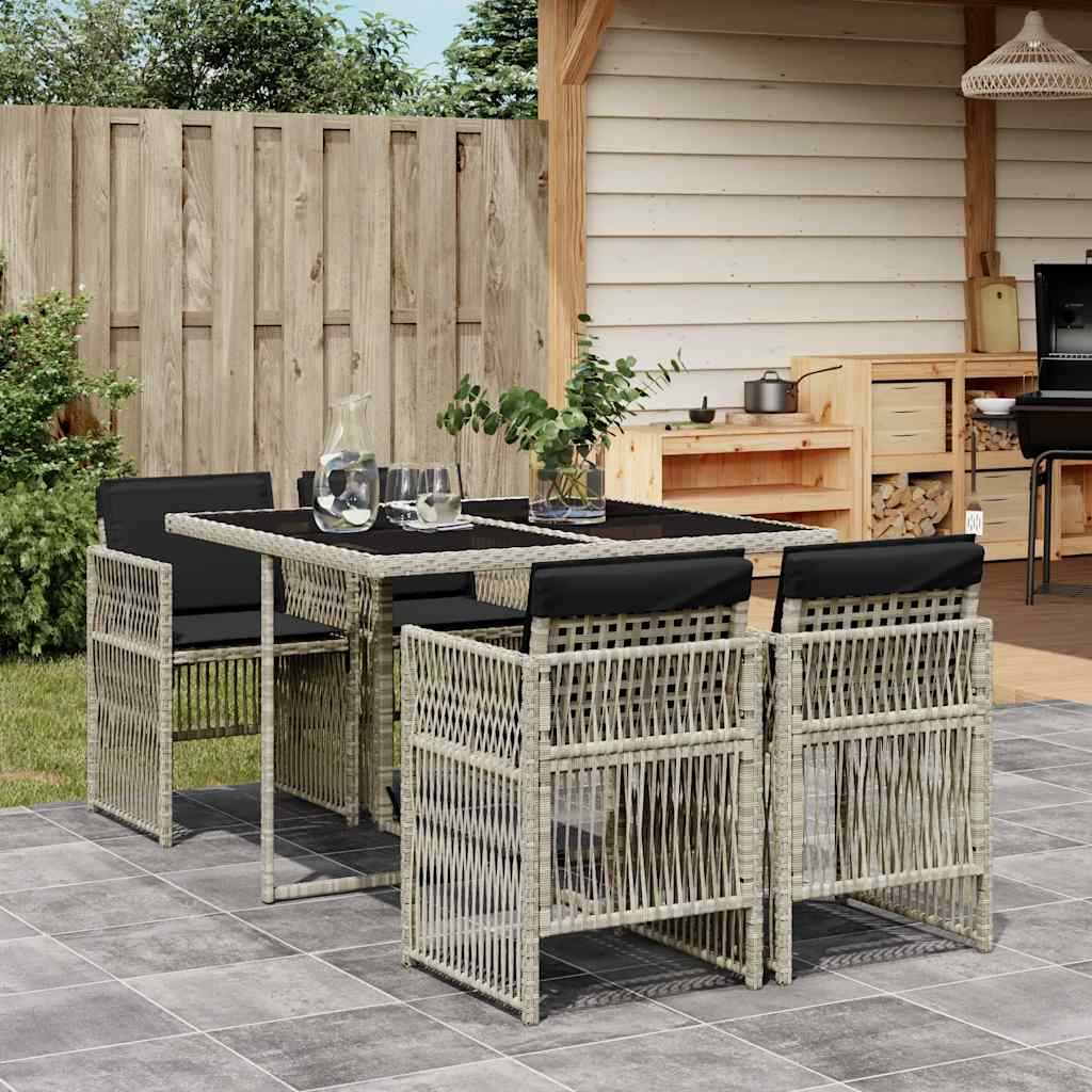 vidaXL 5-tlg. Garten-Essgruppe mit Kissen Hellgrau Poly Rattan