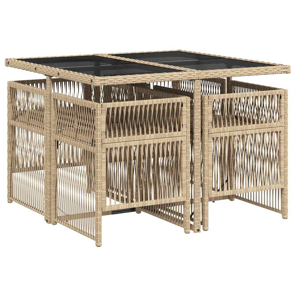 vidaXL Salon de jardin 5 pcs avec coussins mélange beige résine tressée