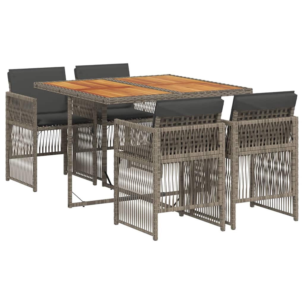 vidaXL 5-tlg. Garten-Essgruppe mit Kissen Grau Poly Rattan