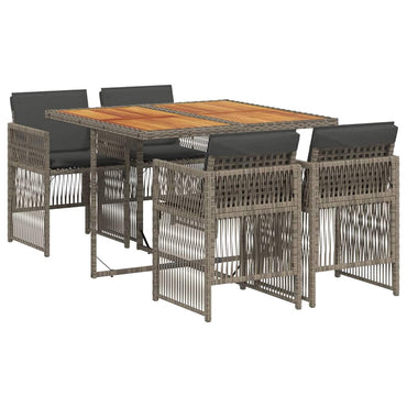 vidaXL 5-tlg. Garten-Essgruppe mit Kissen Grau Poly Rattan