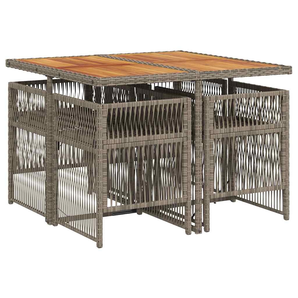 vidaXL 5-tlg. Garten-Essgruppe mit Kissen Grau Poly Rattan