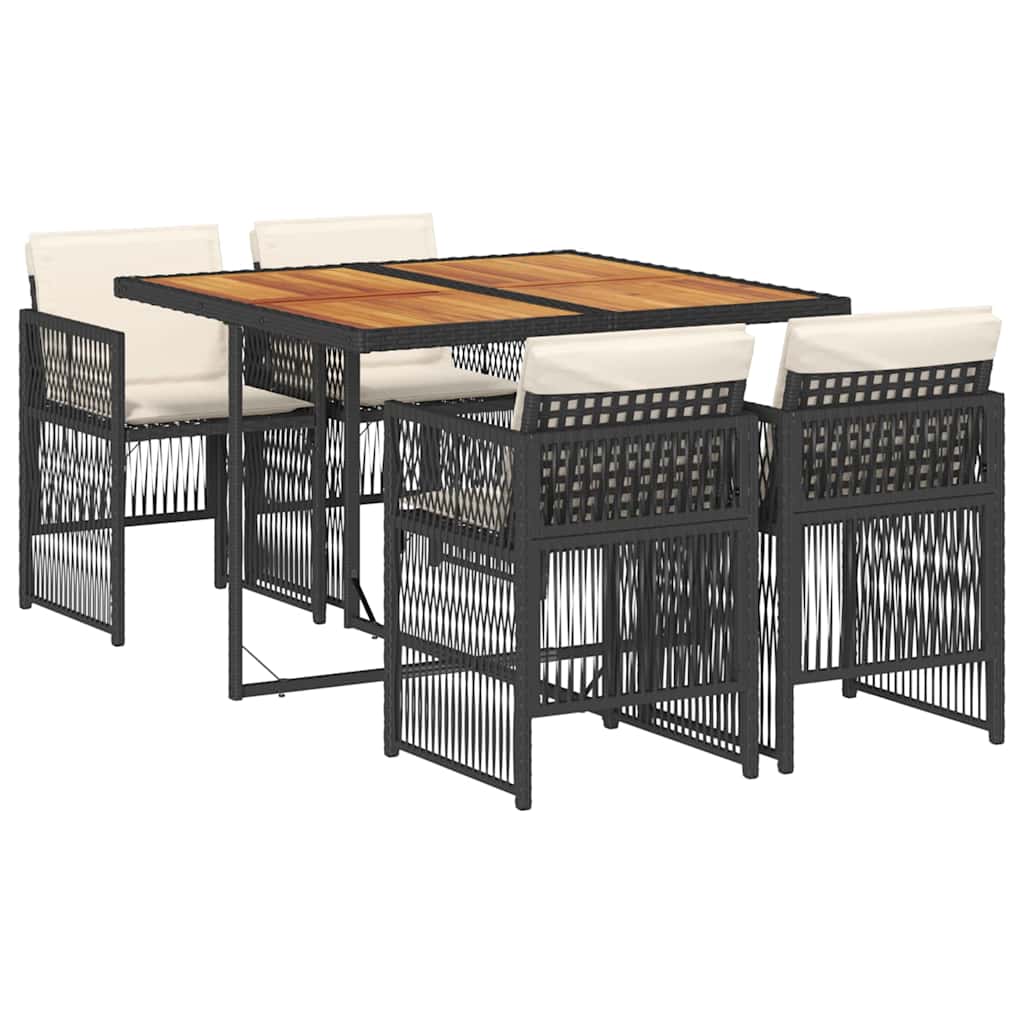 vidaXL 5-tlg. Garten-Essgruppe mit Kissen Schwarz Poly Rattan