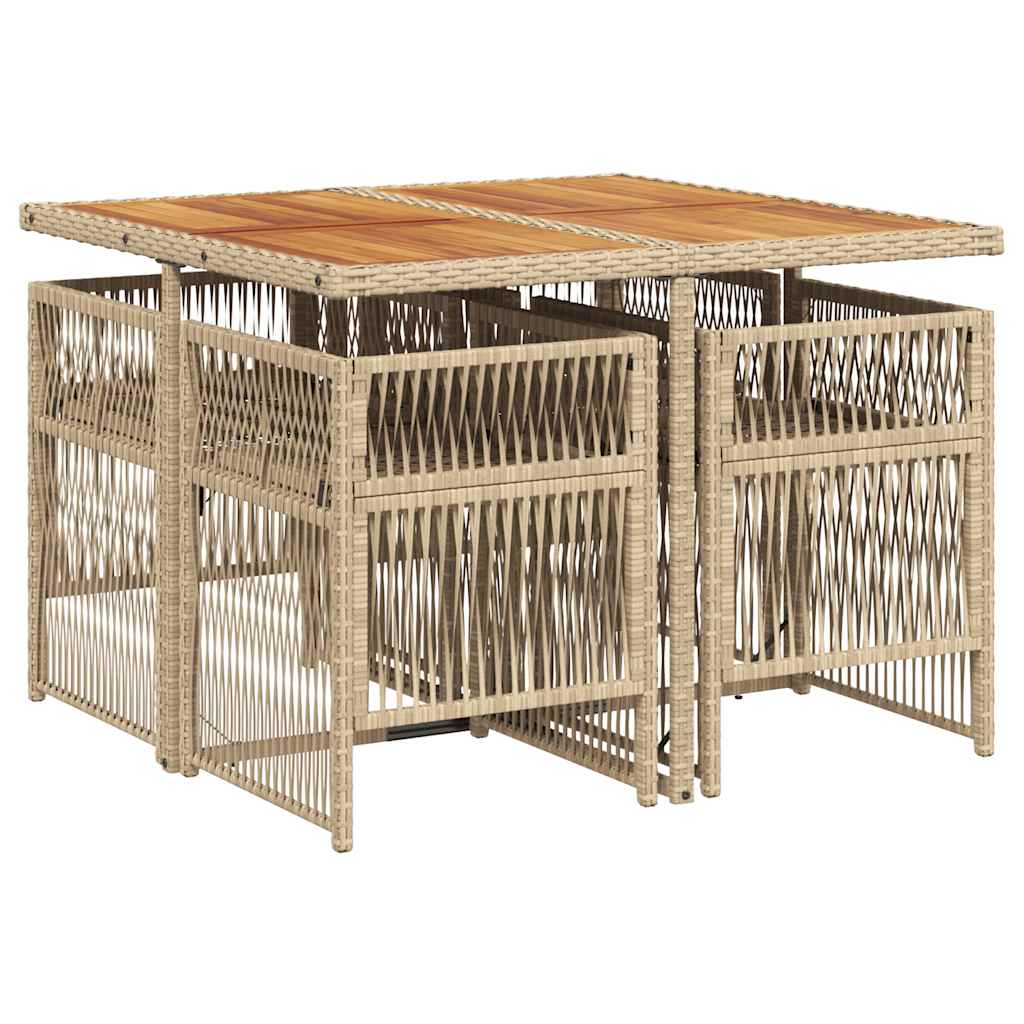 vidaXL 5-tlg. Garten-Essgruppe mit Kissen Beige Poly Rattan