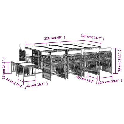 13-tlg. Garten-Essgruppe mit Kissen Braun Poly Rattan