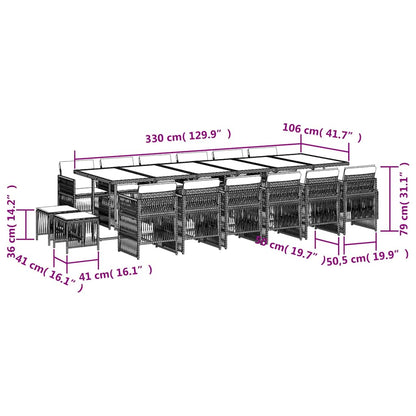 17-tlg. Garten-Essgruppe mit Kissen Braun Poly Rattan