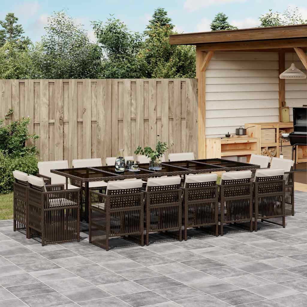 15-tlg. Garten-Essgruppe mit Kissen Braun Poly Rattan