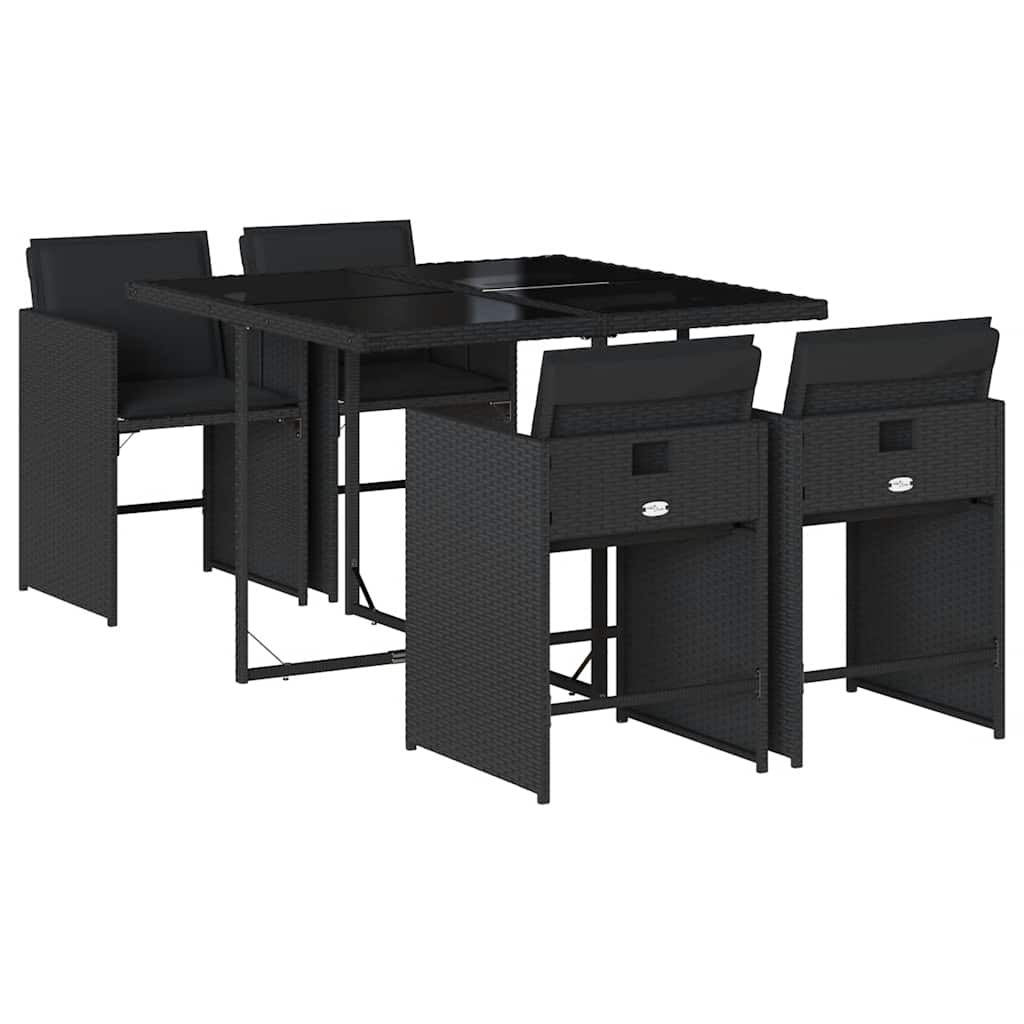vidaXL 5-tlg. Garten-Essgruppe mit Kissen Schwarz Poly Rattan