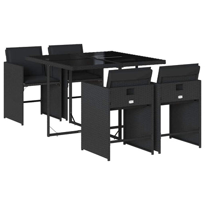 vidaXL 5-tlg. Garten-Essgruppe mit Kissen Schwarz Poly Rattan
