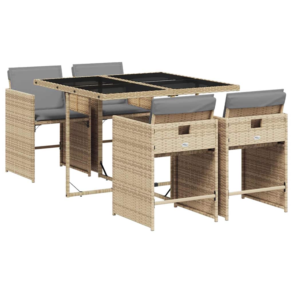 vidaXL Salon de jardin 5 pcs avec coussins mélange beige résine tressée