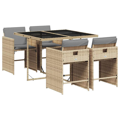 vidaXL Salon de jardin 5 pcs avec coussins mélange beige résine tressée