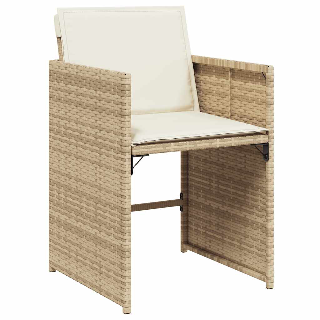 vidaXL 7-tlg. Garten-Essgruppe mit Kissen Beige Poly Rattan
