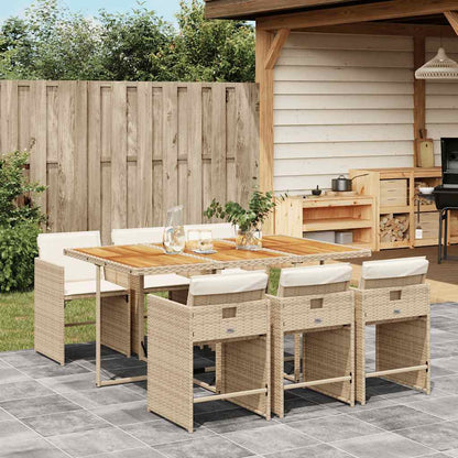 vidaXL 7-tlg. Garten-Essgruppe mit Kissen Beige Poly Rattan