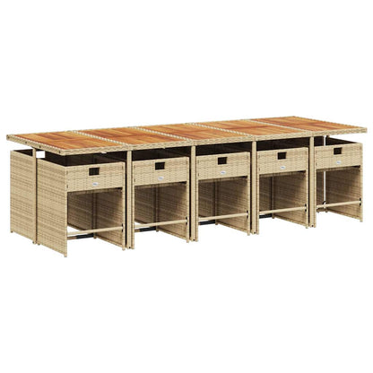 vidaXL 11-tlg. Garten-Essgruppe mit Kissen Beige Poly Rattan