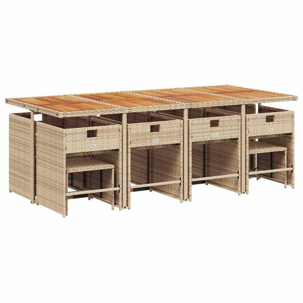 vidaXL 13-tlg. Garten-Essgruppe mit Kissen Beige Poly Rattan