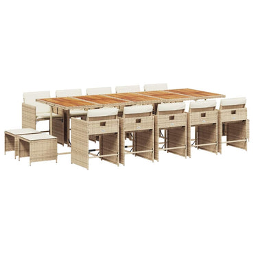 vidaXL 15-tlg. Garten-Essgruppe mit Kissen Beige Poly Rattan