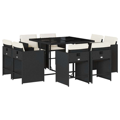 vidaXL 9-tlg. Garten-Essgruppe mit Kissen Schwarz Poly Rattan
