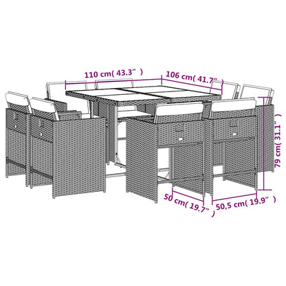 vidaXL 9-tlg. Garten-Essgruppe mit Kissen Beige Poly Rattan