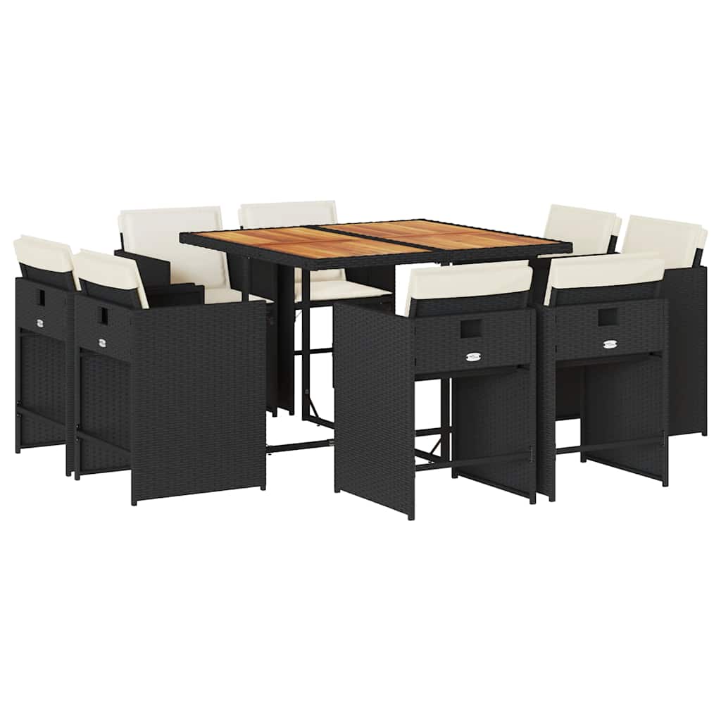 vidaXL 9-tlg. Garten-Essgruppe mit Kissen Schwarz Poly Rattan