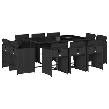 vidaXL 11-tlg. Garten-Essgruppe mit Kissen Schwarz Poly Rattan