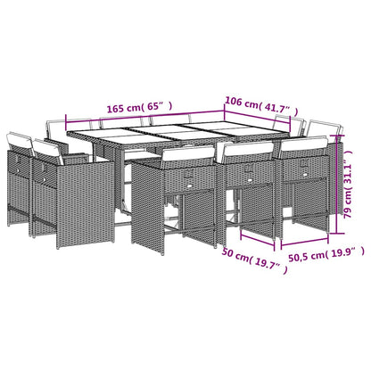 vidaXL 11-tlg. Garten-Essgruppe mit Kissen Grau Poly Rattan