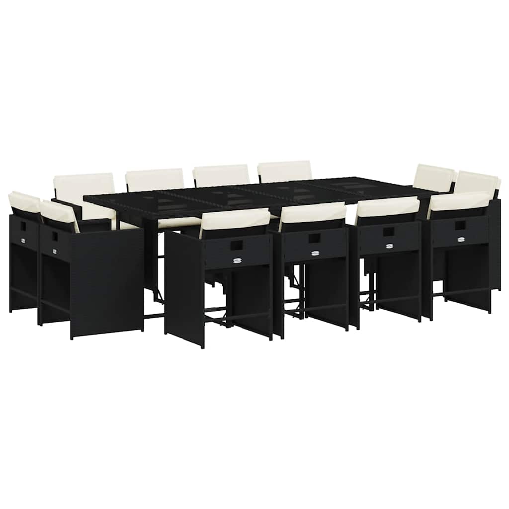 vidaXL 13-tlg. Garten-Essgruppe mit Kissen Schwarz Poly Rattan