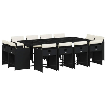 vidaXL 13-tlg. Garten-Essgruppe mit Kissen Schwarz Poly Rattan