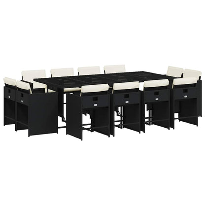 vidaXL 13-tlg. Garten-Essgruppe mit Kissen Schwarz Poly Rattan