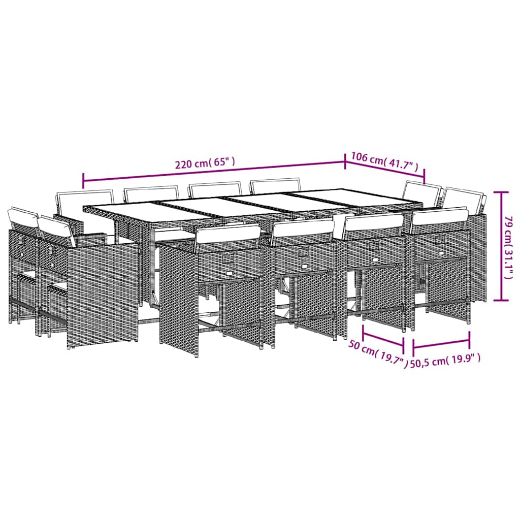 vidaXL 13-tlg. Garten-Essgruppe mit Kissen Schwarz Poly Rattan
