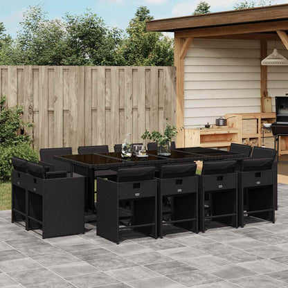 vidaXL 13-tlg. Garten-Essgruppe mit Kissen Schwarz Poly Rattan