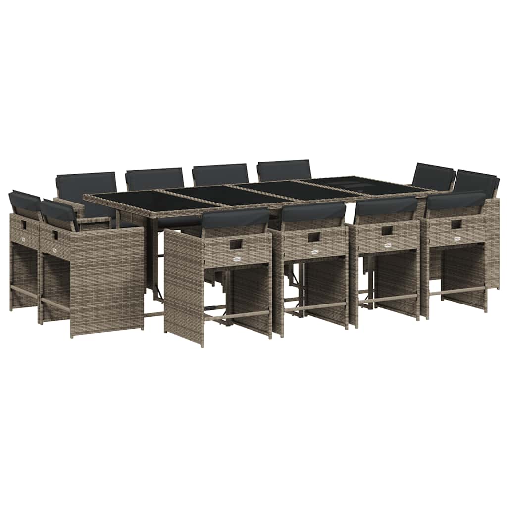 vidaXL 13-tlg. Garten-Essgruppe mit Kissen Grau Poly Rattan