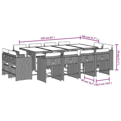 vidaXL 13-tlg. Garten-Essgruppe mit Kissen Grau Poly Rattan