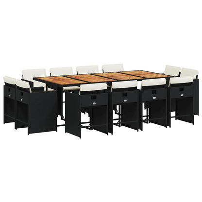 vidaXL 13-tlg. Garten-Essgruppe mit Kissen Schwarz Poly Rattan