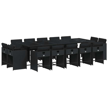 vidaXL 15-tlg. Garten-Essgruppe mit Kissen Schwarz Poly Rattan