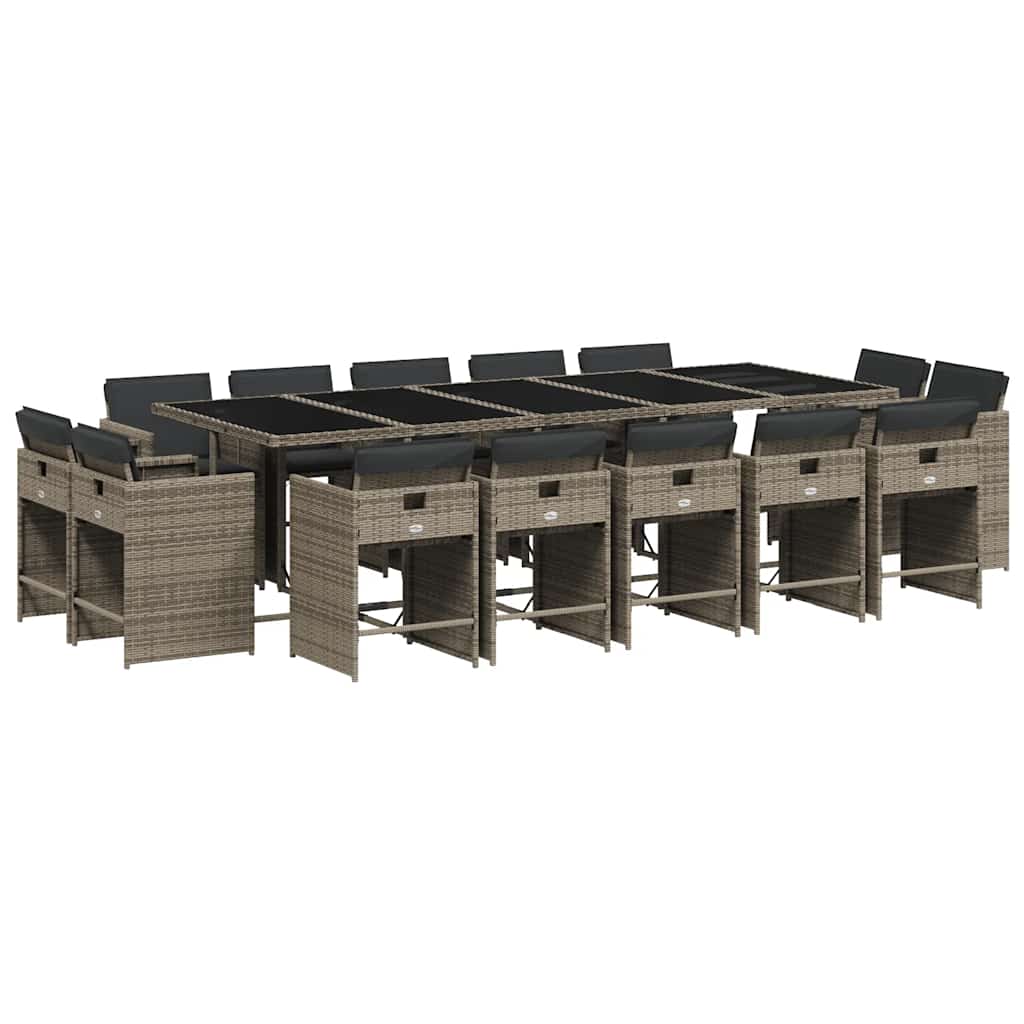 vidaXL 15-tlg. Garten-Essgruppe mit Kissen Grau Poly Rattan