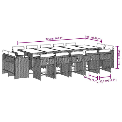 vidaXL 15-tlg. Garten-Essgruppe mit Kissen Grau Poly Rattan