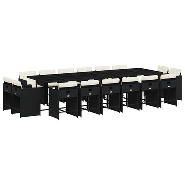 vidaXL 17-tlg. Garten-Essgruppe mit Kissen Schwarz Poly Rattan