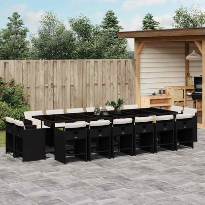 17-tlg. Garten-Essgruppe mit Kissen Schwarz Poly Rattan