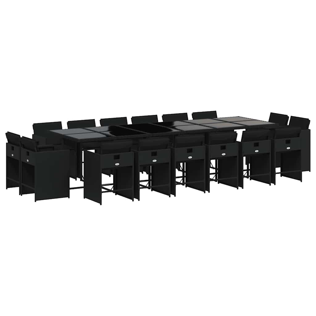 vidaXL 17-tlg. Garten-Essgruppe mit Kissen Schwarz Poly Rattan