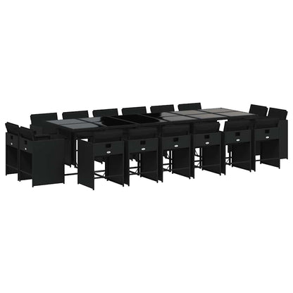 vidaXL 17-tlg. Garten-Essgruppe mit Kissen Schwarz Poly Rattan