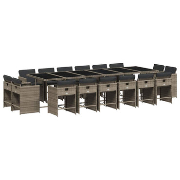 vidaXL 17-tlg. Garten-Essgruppe mit Kissen Grau Poly Rattan
