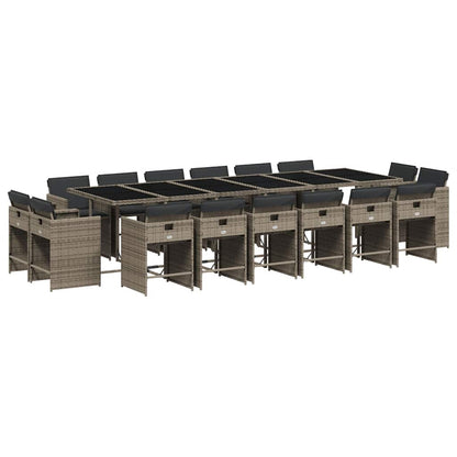 vidaXL 17-tlg. Garten-Essgruppe mit Kissen Grau Poly Rattan