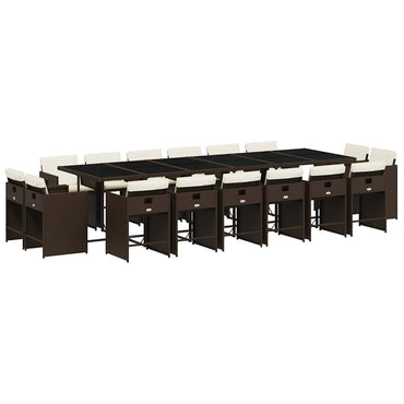 vidaXL 17-tlg. Garten-Essgruppe mit Kissen Braun Poly Rattan